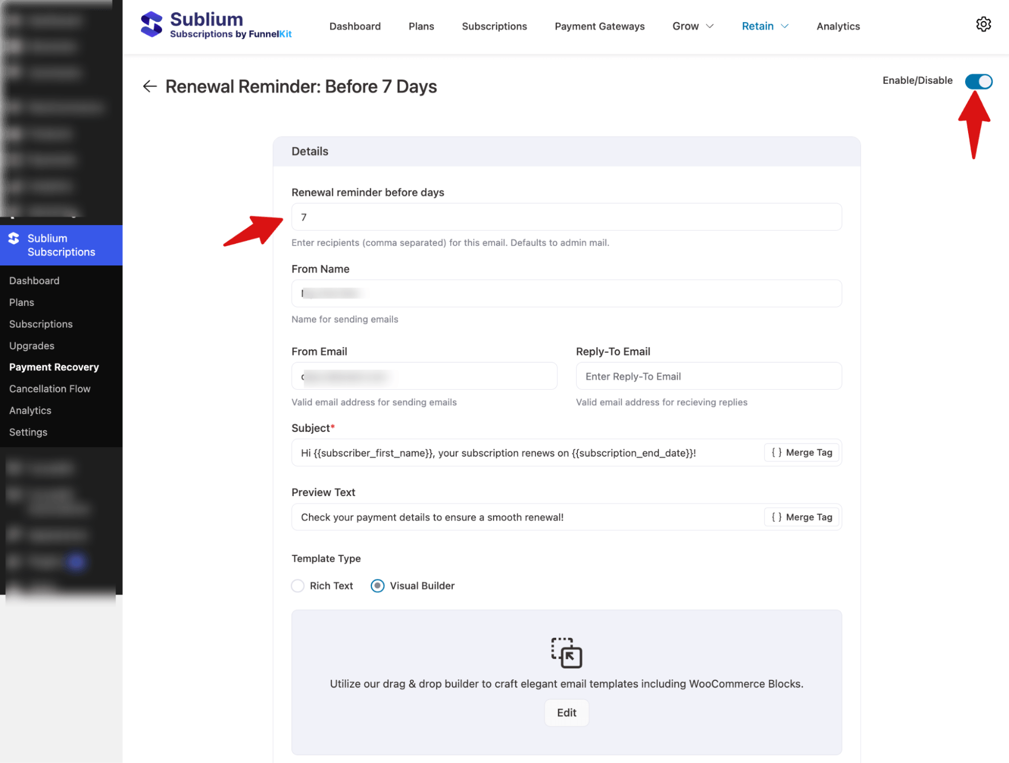 activate WooCommerce renewal reminder email notification - Sublium activate WooCommerce renewal reminder email notification