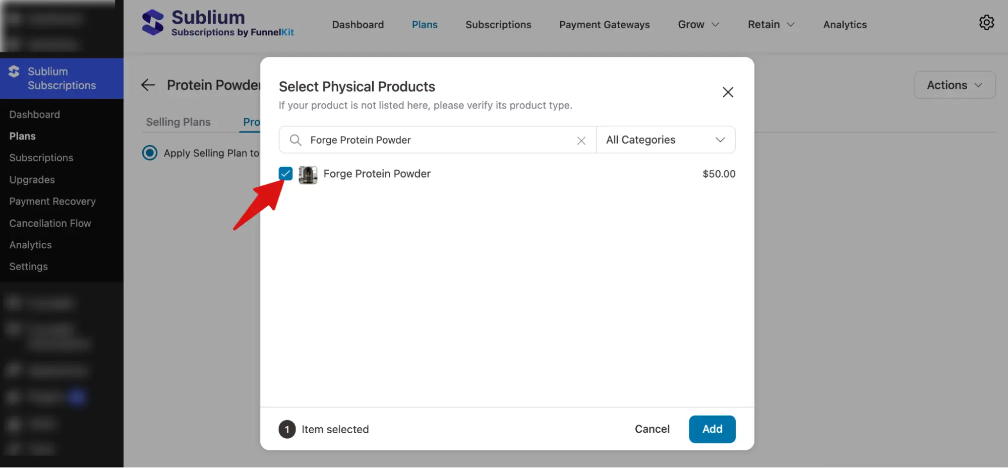 add products to Subscription plans