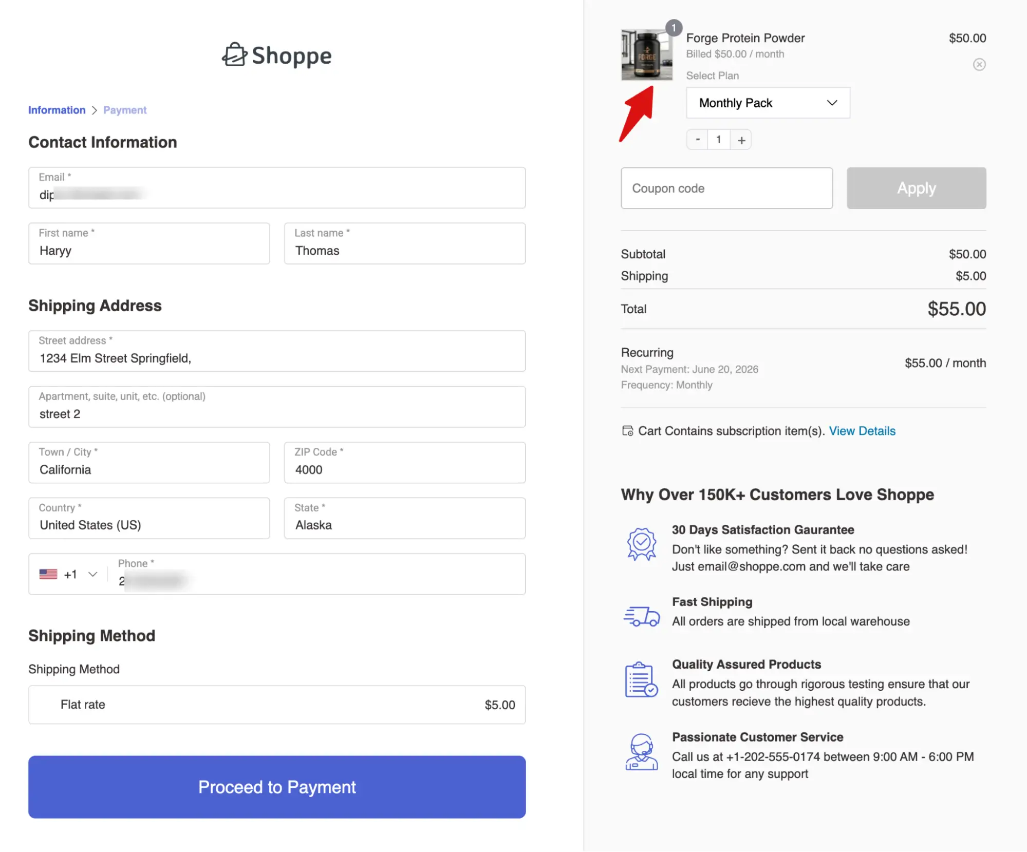 checkout with a subscription product