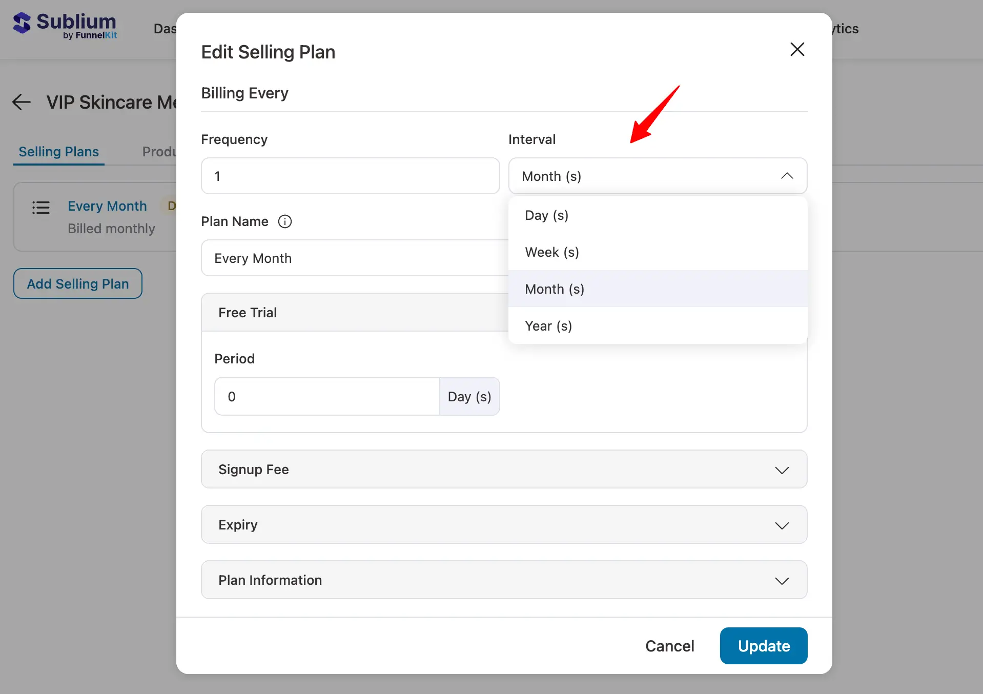 configure a subscription plans for monthly subscription product