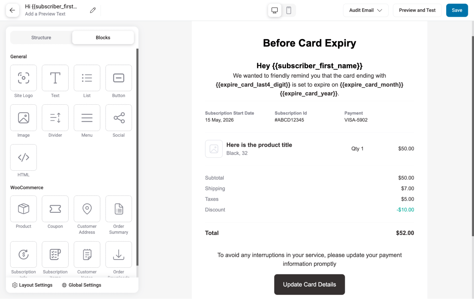 customize WooCommerce card expiry email notification email - Sublium customize WooCommerce card expiry email notification email
