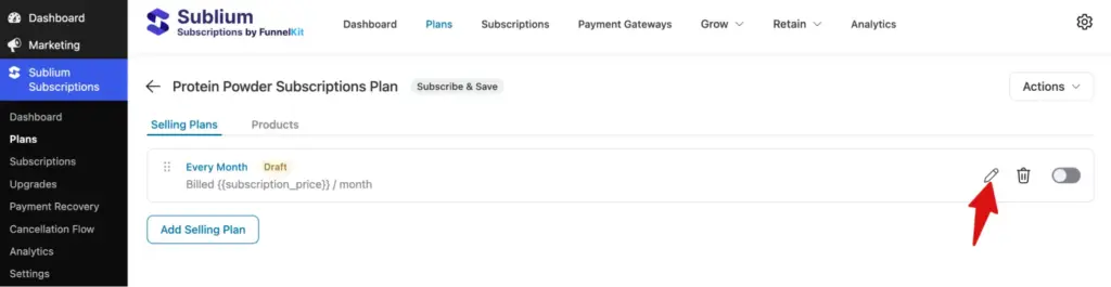 edit monthly subscription plans
