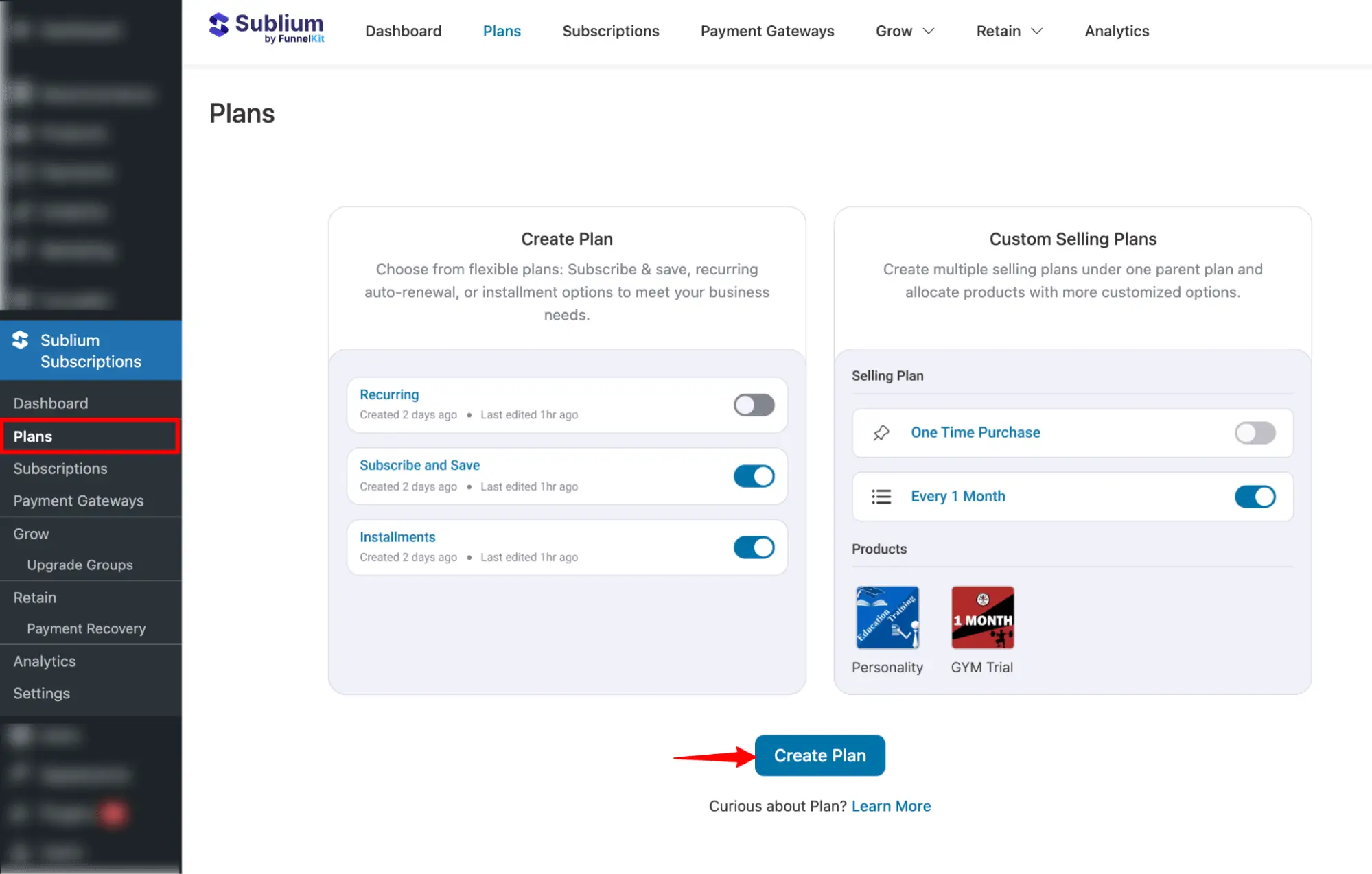 hit create to start creating a Subscription product in WooCommerce