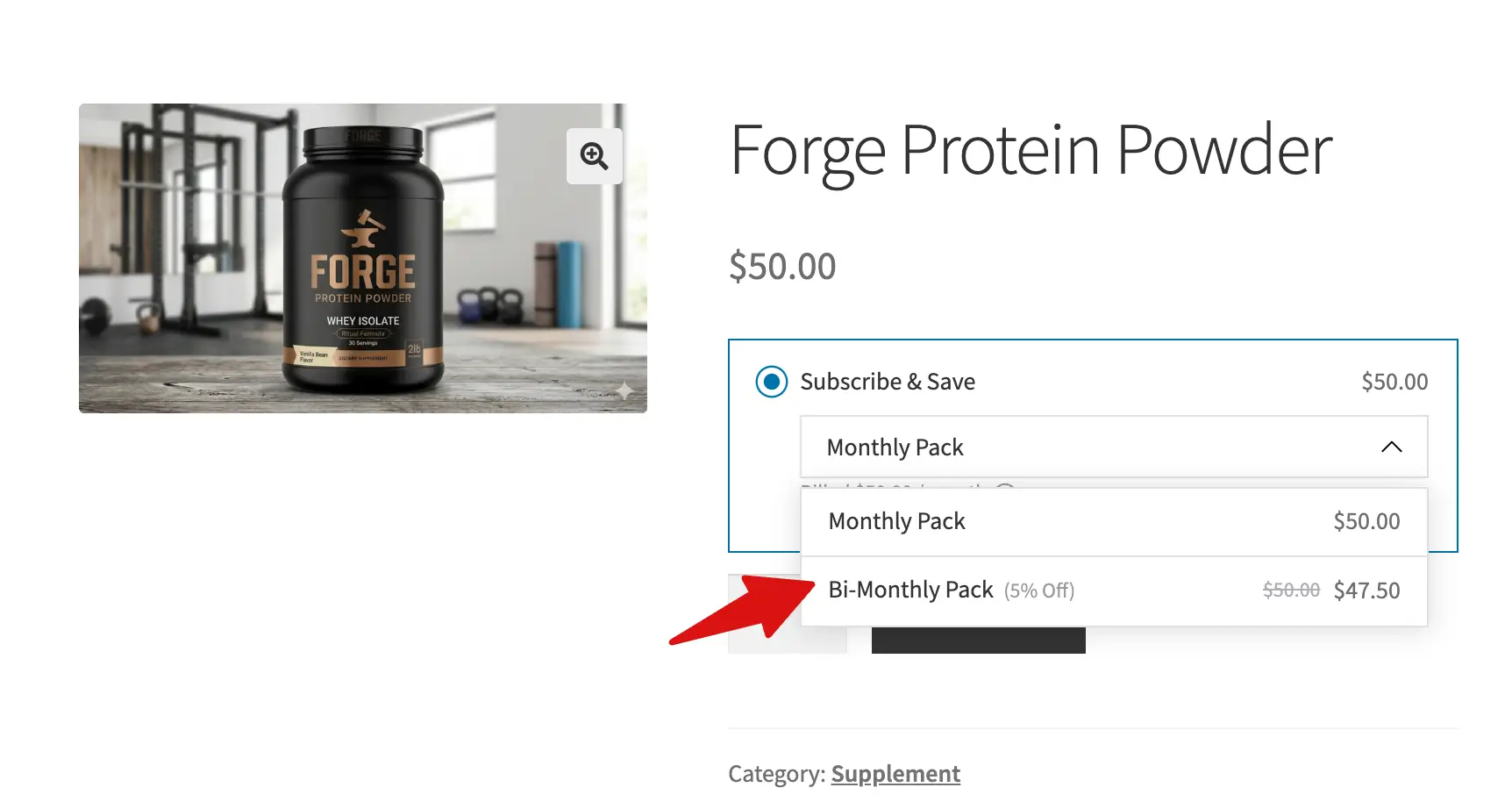 how WooCommerce Subscription plans look on product page