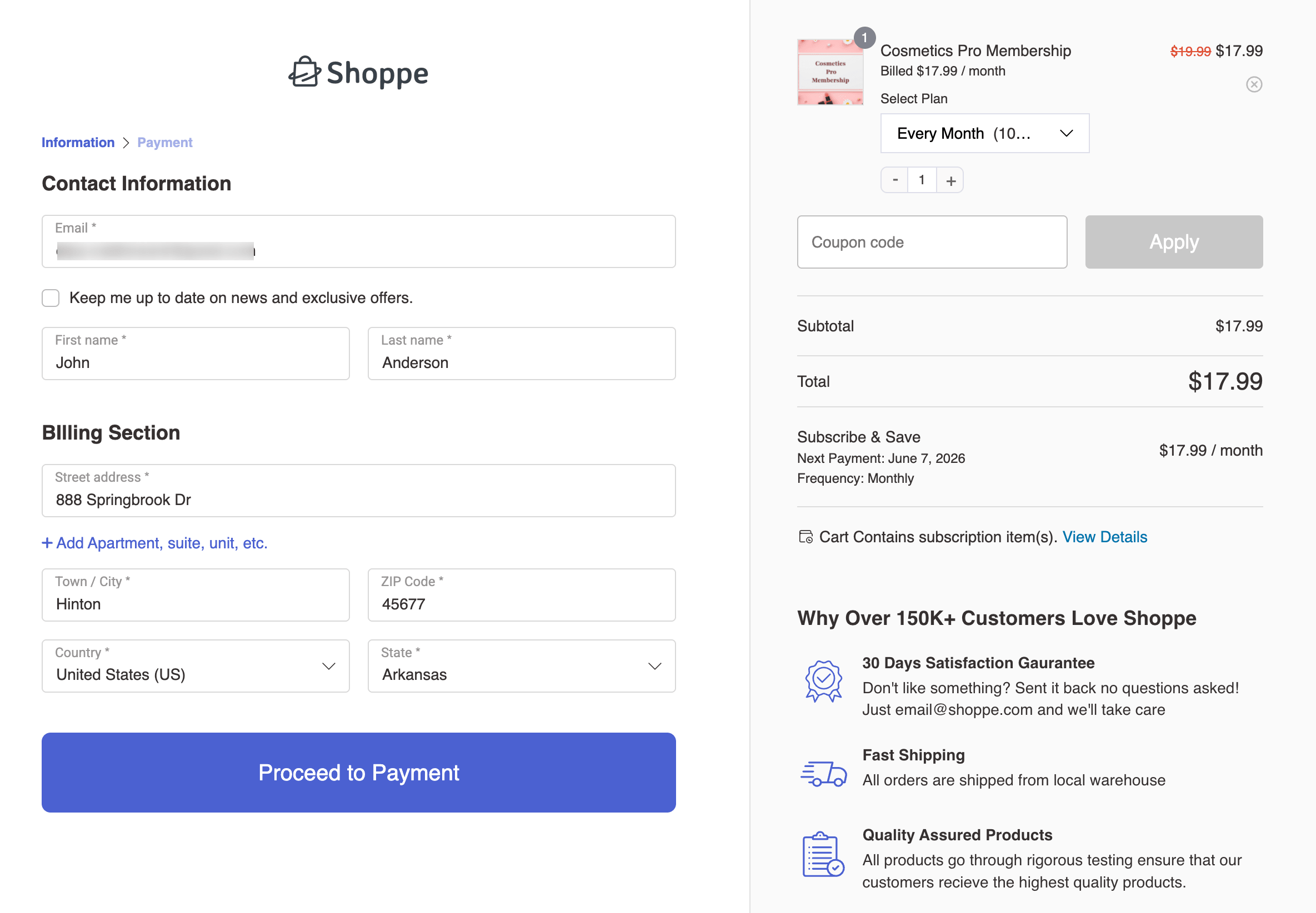 returning customer checkout without logging in