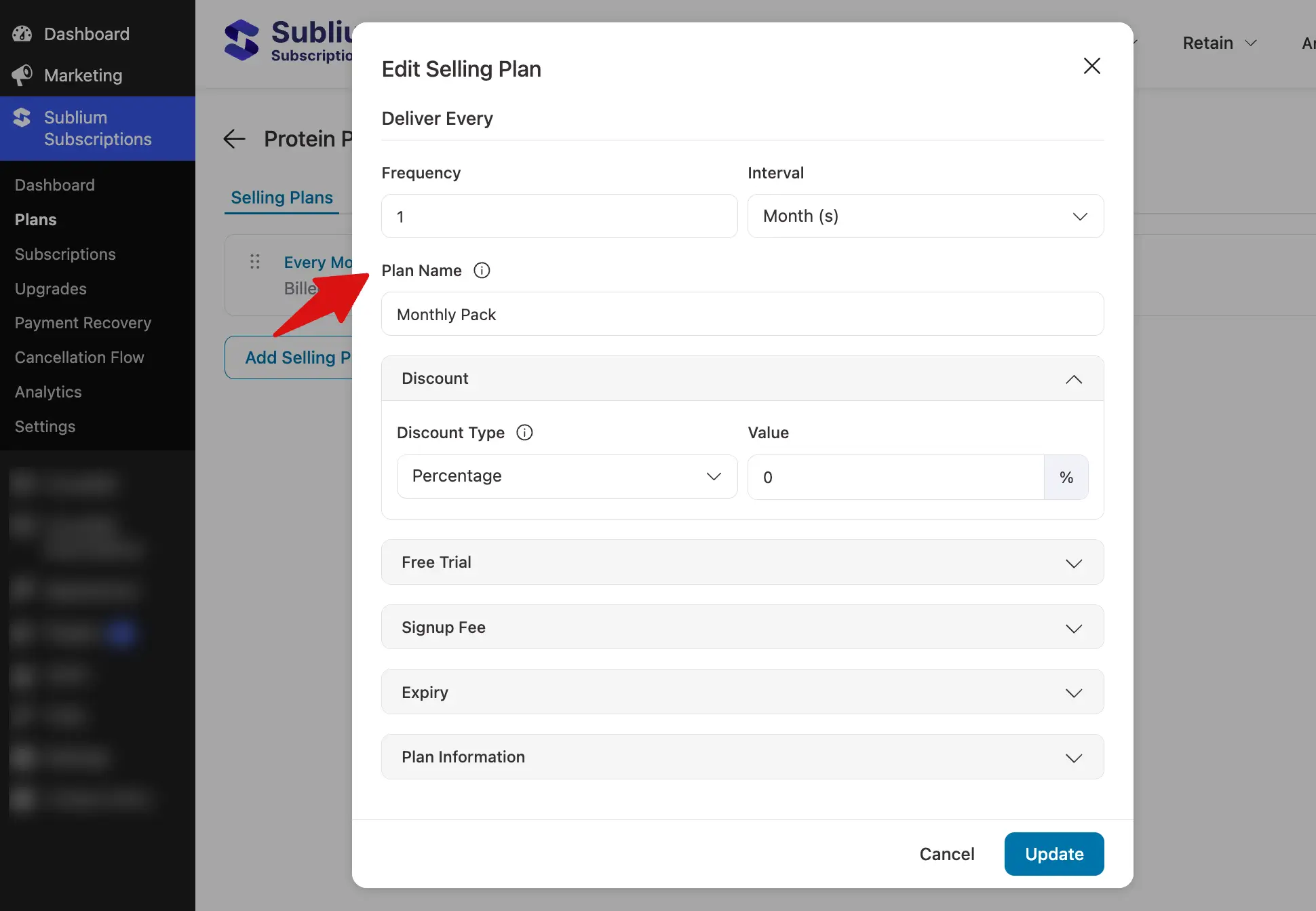 select subscriptions plans and frequency