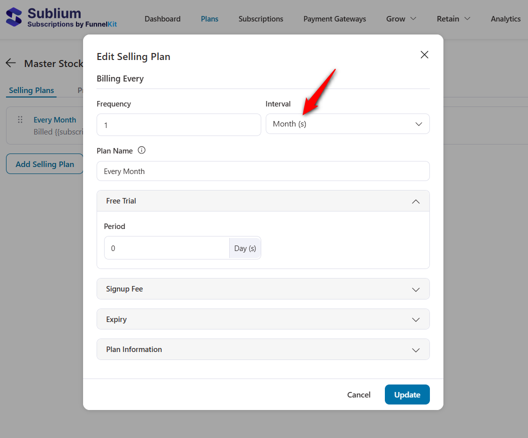 edit-selling-plan-sublium - Sublium create the subscription plan in sublium