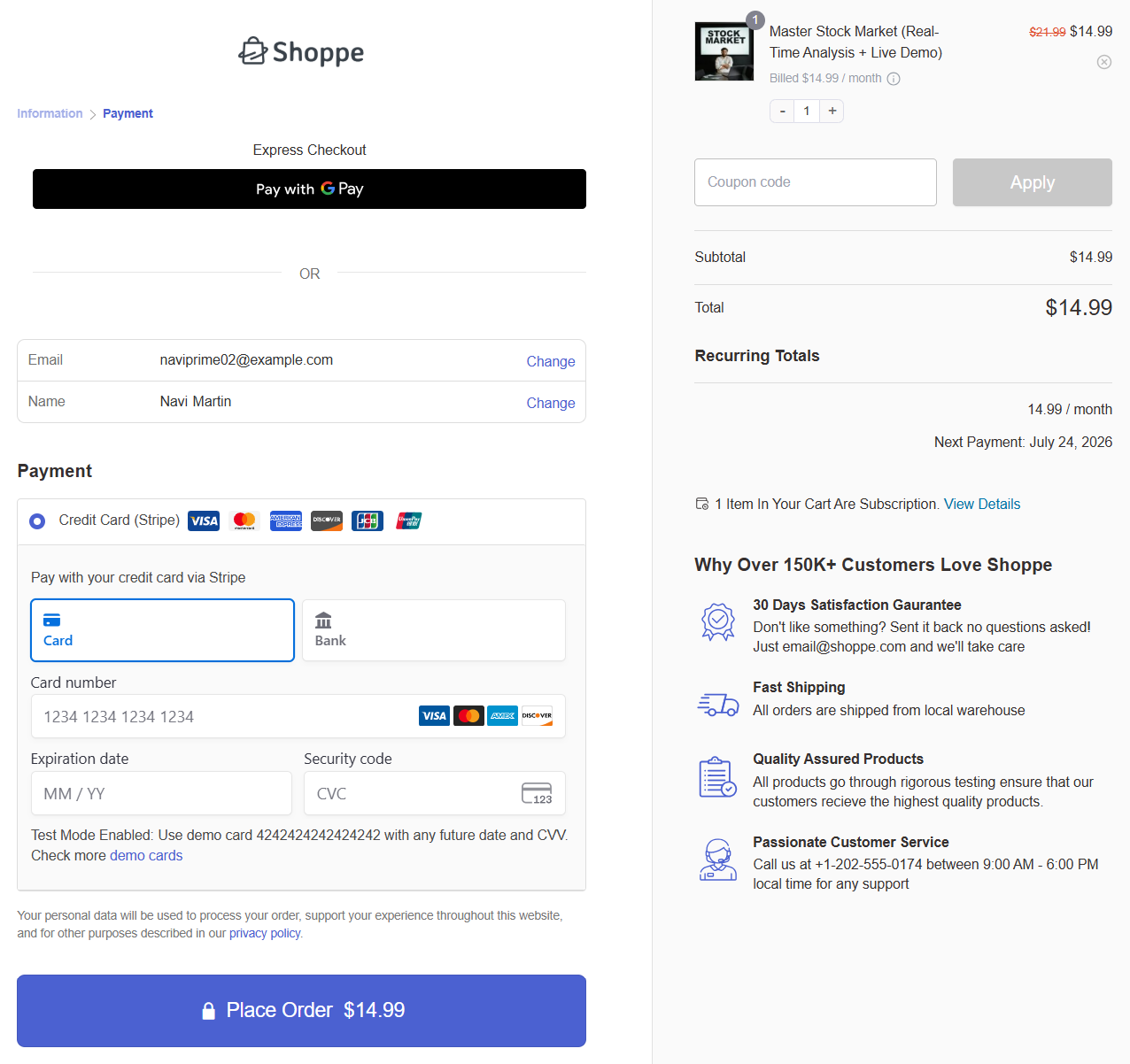 woocommerce-checkout-membership-subscription-product-added - Sublium preview the recurring membership product on the checkout page